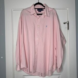 Ralph Lauren Golf Polo Tilden Shirt Mens XXL 90's Vintage Pink White Stripe Pony